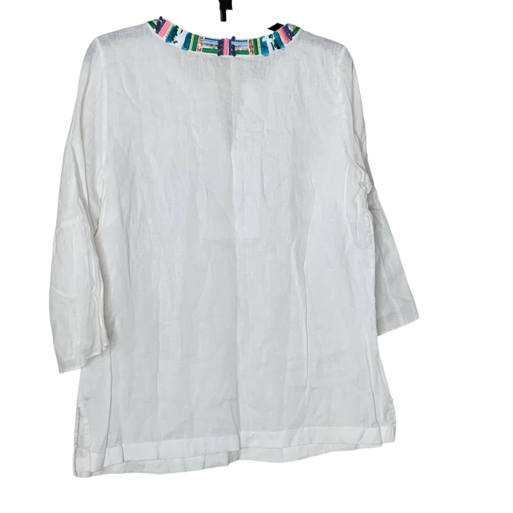 Talbots White Tunic with Colorful Embroidery. Linen. Size M - Picture 4 of 7